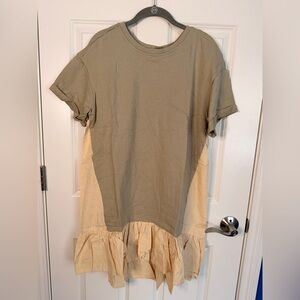 Hayden Los Angeles Green/Gray and yellow/cream striped ruffle hem dress size M